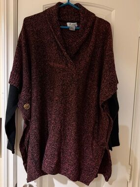 Women's Burgundy & Black Open-Front Knit Shrug - XL